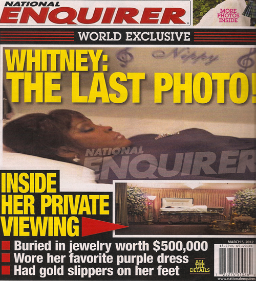 Американский таблоид National Enquirer поместил снимок покойной певицы на обложку.