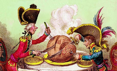 Карикатура на английского короля Георга III и Наполеона. Джеймс Гиллрей