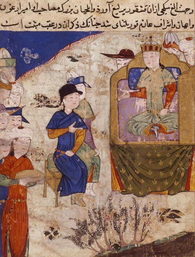 Хан Мунке на троне. Миниатюра XV века 
