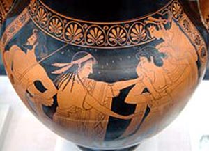 Изображение на античной амфоре «Похищение Тесеем юной Елены»