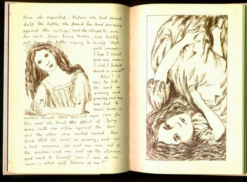 Страницы из первой рукописи «Приключения Алисы под землей», рисунок автора. Льюис Кэрролл / wikipedia