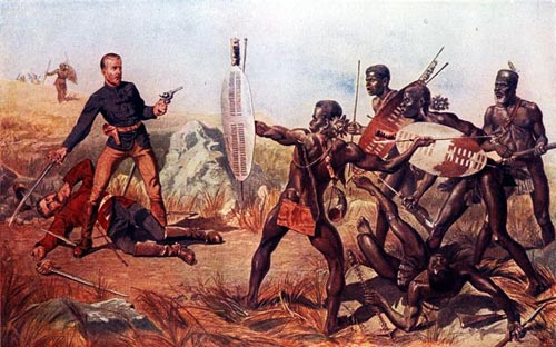 Лейтенанты Мелвилл и Когхилл умирают при Изандлване за королеву, которой зачем-то понадобились африканские земли. Художник C.E. Fripp