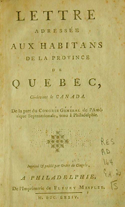 Французский перевод письма Континентального Конгресса в Квебек