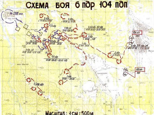 Схема расположения 104-го полка и движения банды Хаттаба. Источник: gubernia.pskovregion.org