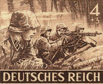 Немецкая почтовая марка, изображающая солдат войск СС. wikipedia