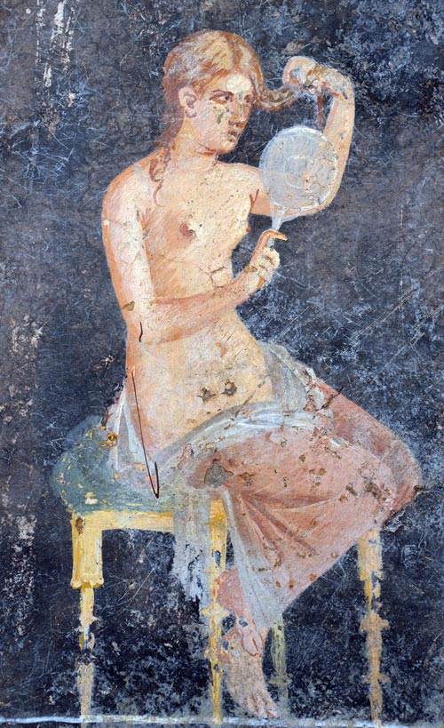 Фреска «Женщина с зеркалом», Национальный археологический музей Неаполя. wikimedia
