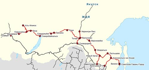 Схема Байкало-Амурской магистрали. wikimedia