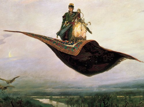 Ковёр-самолёт — любимый вид транспорта многих сказочных героев.

В. М. Васнецов «Ковёр-самолёт» (wikipedia.org)