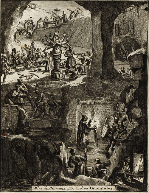 Алмазные копи Голконды, гравюра из книги XVIII века. wikimedia
