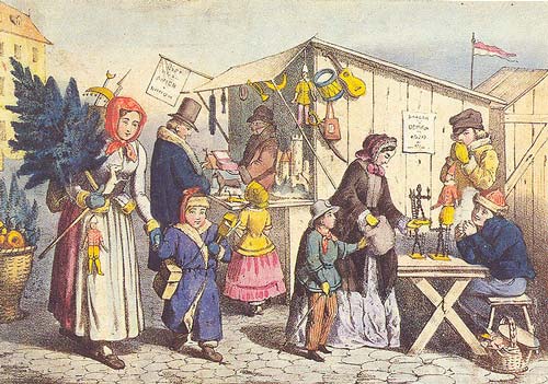 Рождественский рынок в Нюрнберге, Германия. Литография XIX века. wikimedia