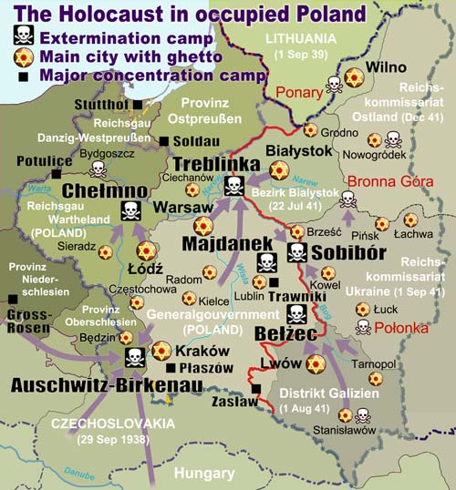 Карта концлагерей, действовавших на территории Польши в годы Второй Мировой войны. Фото: wikipedia.org
