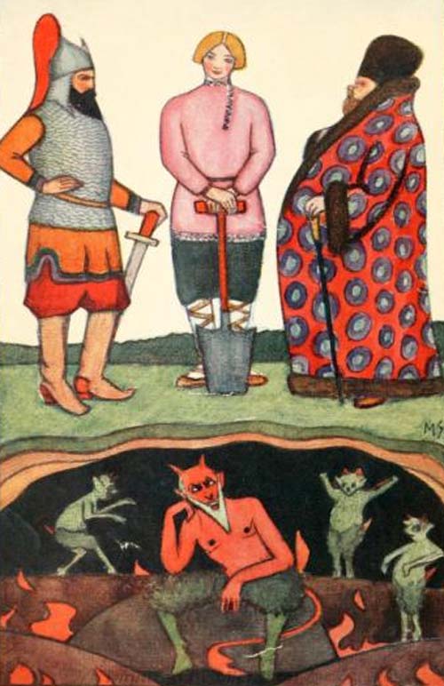 Рисунок к книге для детей Толстого. Иван-дурак, каким его представлял художник Михаил Севиер, 1916 год