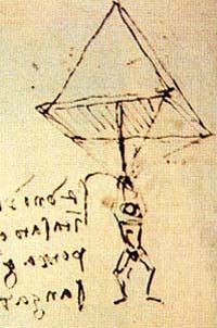 Парашют Леонардо да Винчи, рисунок 1495 года. Источник: wikimedia.org