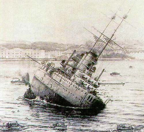 Линкор «Viribus Unitis» после срабатывания торпеды «Mignatta». Фото: wikimedia.org