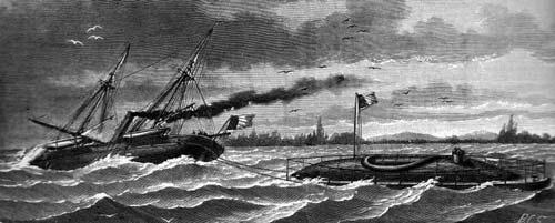 Всплытие субмарины Plongeur, гравюра из книги начала ХХ века. wikipedia