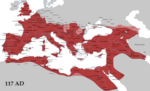 Территория Римской империи к 117 году н.э. Источник: wikipedia.org