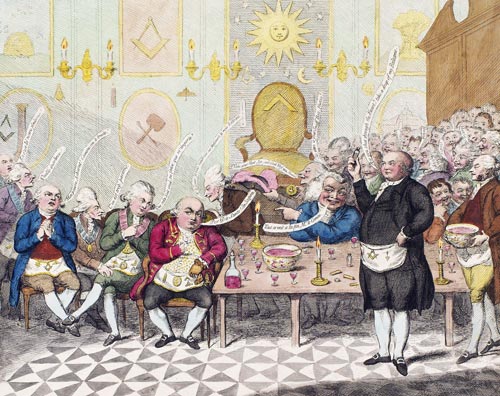 Джузеппе Бальзамо на собрании масонов, рисунок из книги XVIII века