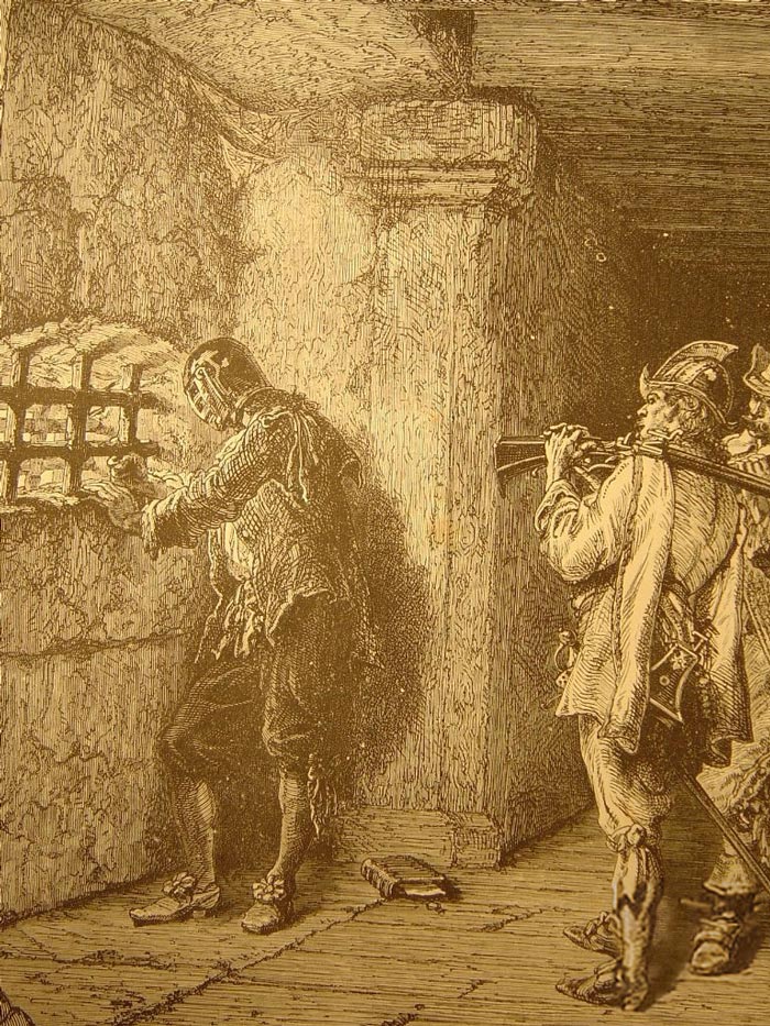 Железная Маска и охраняющие его мушкетеры. Источник wikipedia.org