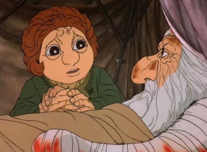 Бильбо Бэггинс и умирающий Торин в мультике «Хоббит» 1977 года