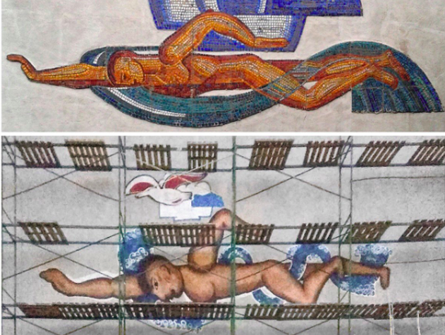 Нижегородские строители оперативно закрасили неудачно отреставрированную мозаику