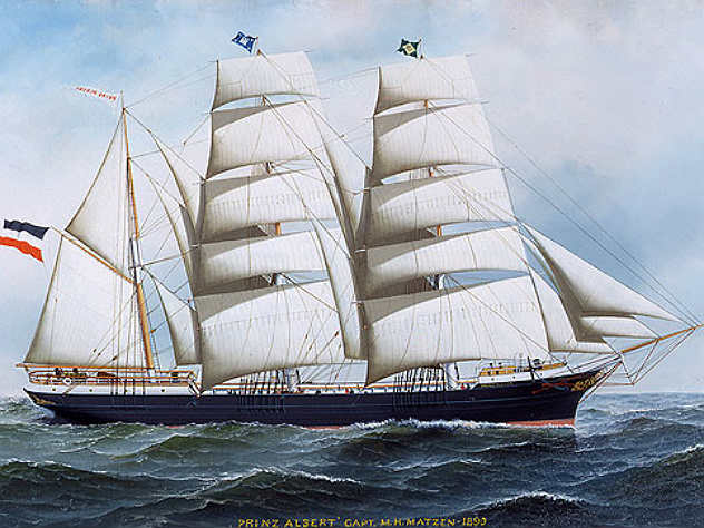 (Так выглядел чайный клипер конца XIX века. Картина Антонио Якобсена «Клипер «Принц Альберт». Источник - Wikimedia.org)