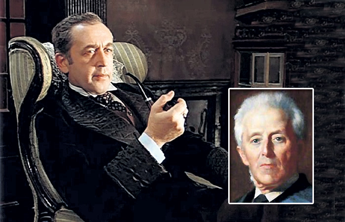 Василия Ливанова называют самым убедительным Холмсом. В рамке - профессор Белл