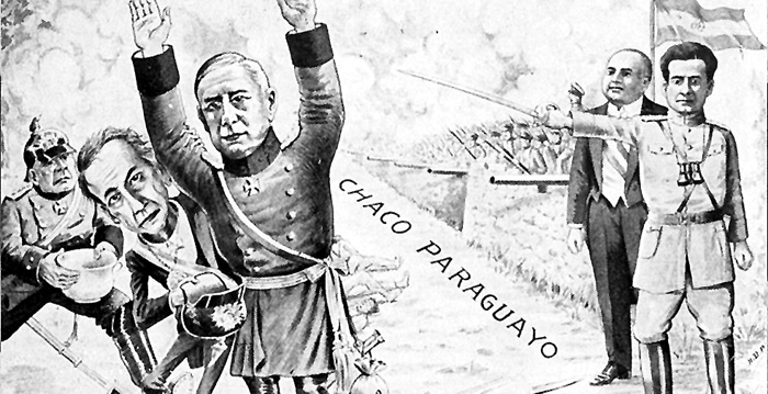 Карикатура 30-х годов: Иван Беляев** заставляет капитулировать немецких наемников