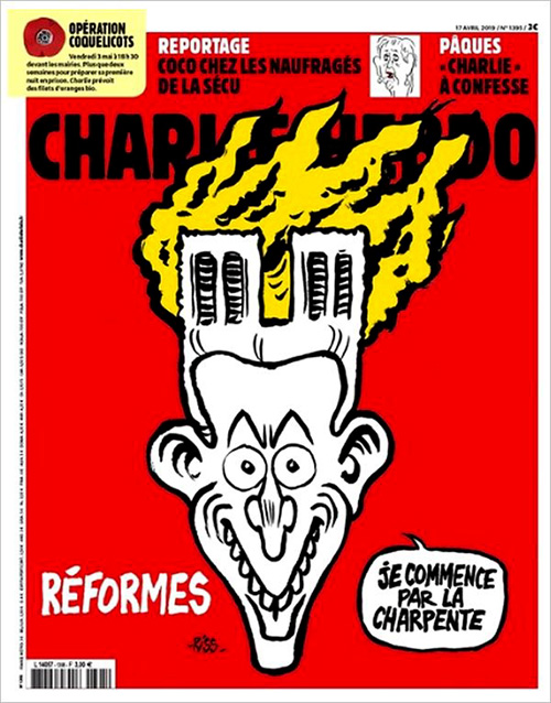 «Шарли Эбдо» прозрачно намекнул, что пожар может стоить Макрону головы