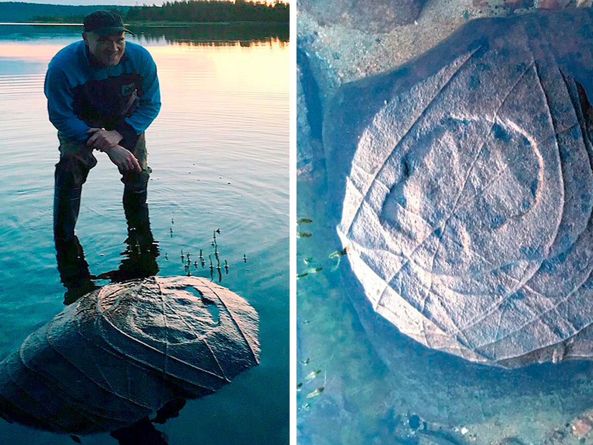 На берегу озера нашли валун с портретом инопланетянина