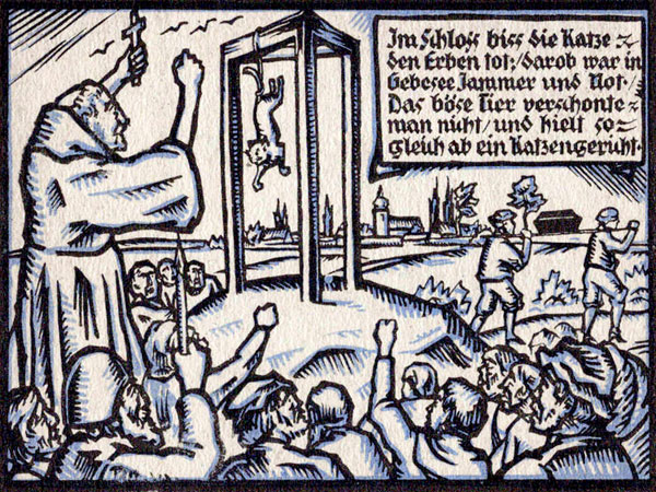 Средневековая гравюра «Казнь кошки» (Германия)