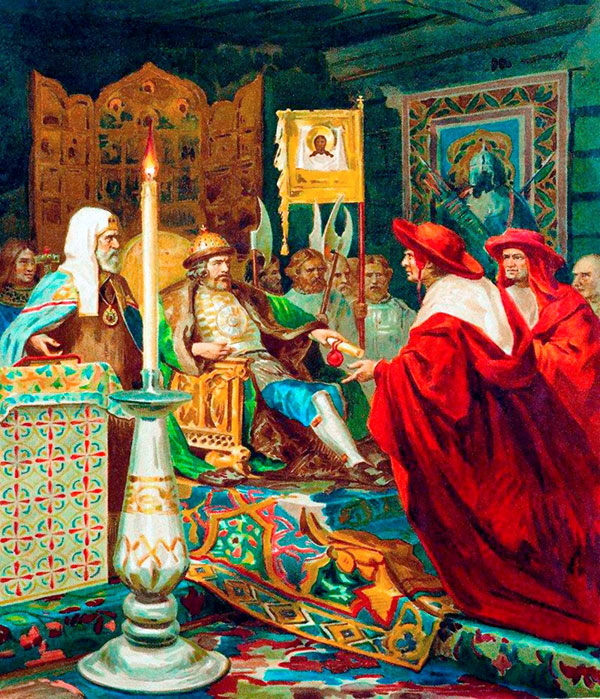 Послы папы римского Иннокентия IV предлагали Александру Невскому перейти в католичество и заключить союз. Но тот, памятуя разоренный западными оккупантами Псков, предпочел заключить союз с Ордой