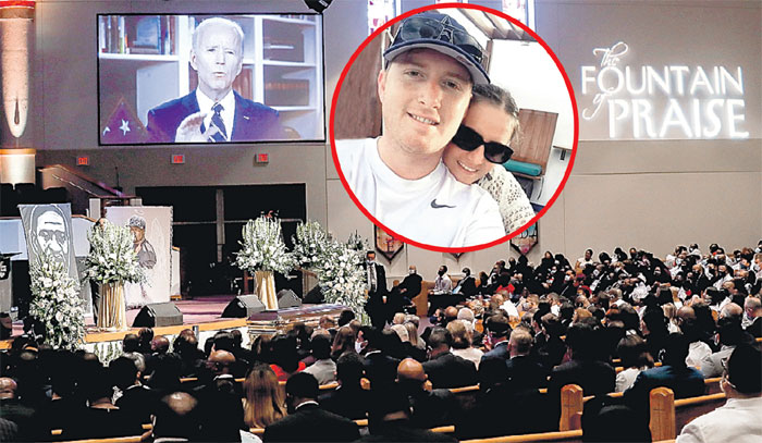 На похоронах бандита Джорджа Флойда показали видеобращение кандидата в президенты Джо Байдена. Смерть от рук полиции белого Тони Тимпы (в круге) не заметил никто.