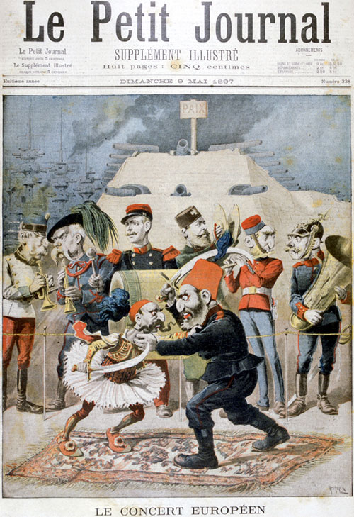 На карикатуре во французском журнале 1897 года мировые державы наблюдают, как дерутся турок и грек. Больше ста лет прошло, а ничего не поменялось