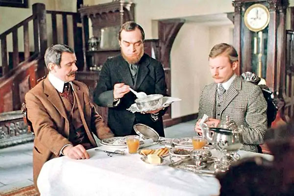 Адабашьян с Никитой Михалковым и Виталием Соломиным в фильме «Приключения Шерлока Холмса и доктора Ватсона»