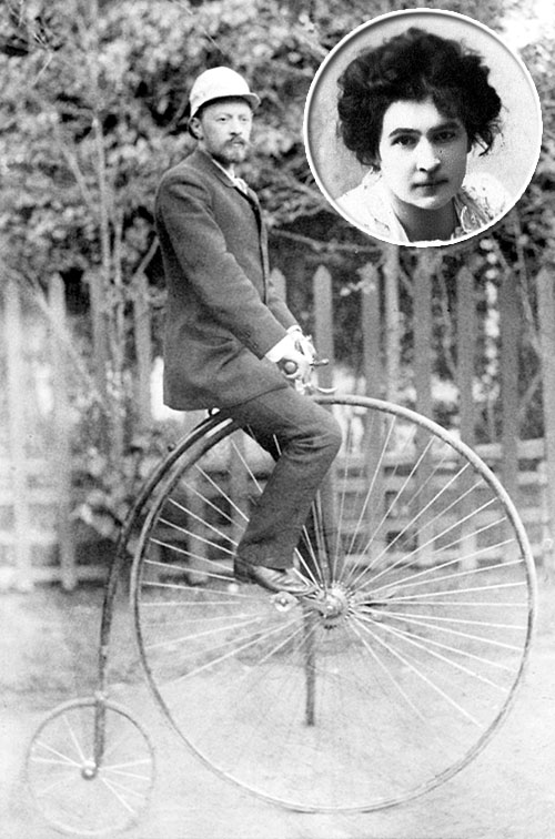 Владимир Шухов пугал Ольгу Книппер (в круге), когда залезал на пенни-фартинг - велосипед с большим передним и маленьким задним колесами