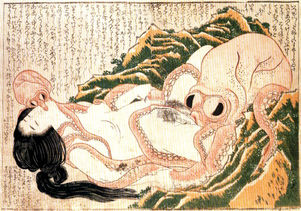 Пока муж на промысле, супруга мечтает о групповушке. «Сон жены рыбака», Кацусика Хокусай, 1814 г.
