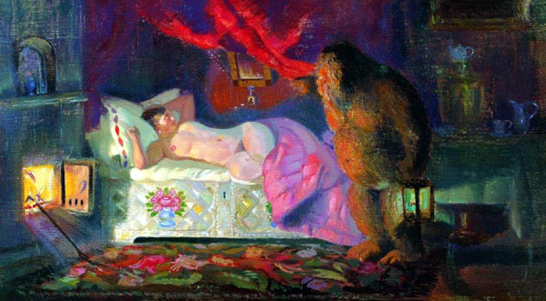 Борис Кустодиев, «Купчиха и домовой» (1922 г.)