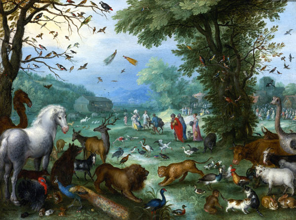 «Пейзаж рая и погрузка животных в Ноев ковчег», 1596 г., Ян Брейгель-старший