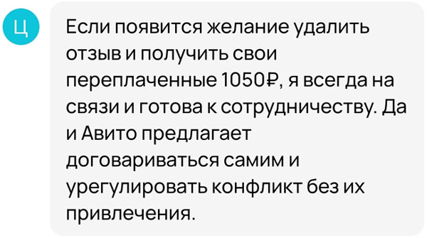 Хозяйка пыталась подкупить меня, но сотрудники «Авито» не увидели в этом ничего криминального