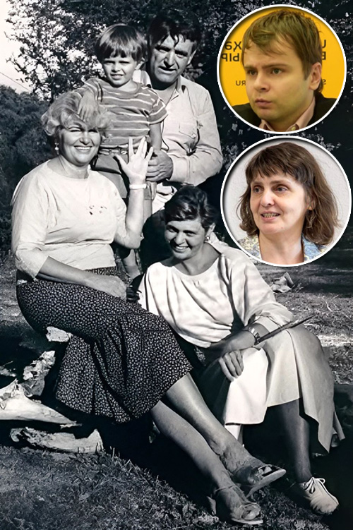 Фазиль Искандер с супругой Антониной и их детьми. В круге - наследники пары Марина и Александр в наши дни