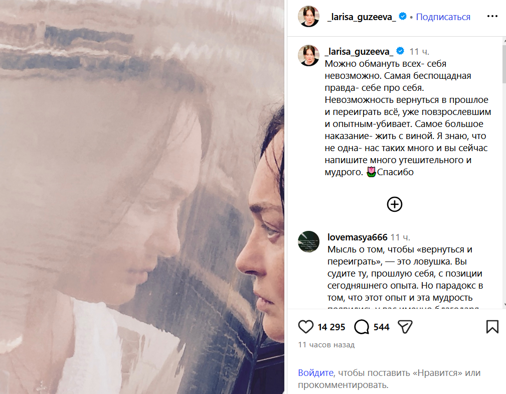 «Самое большое наказание — жить с виной»: изменившая мужу Гузеева публично покаялась в грехах