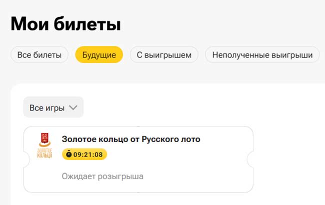 Скриншот покупки билета лотереи «Золотое кольцо от Русского лото» на сайте stoloto.ru